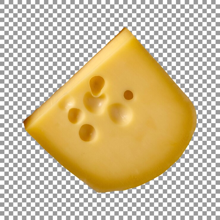 PSD pezzo di formaggio fresco con fori isolati su sfondo trasparente