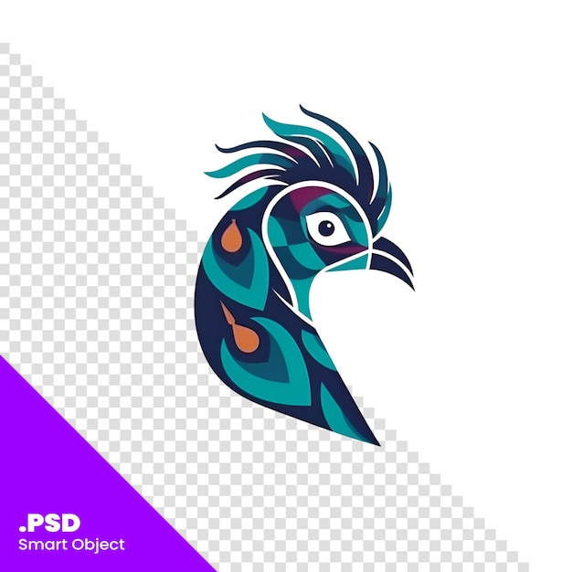 PSD pfauenvogel-logo-design-vorlage. symbol für das konzept „kreativer vogel-logotyp“. psd-vorlage