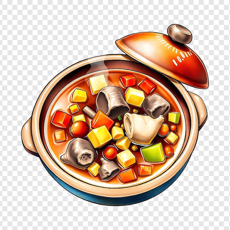 PSD pfeffersuppe in einer pfanne mit rotem deckel