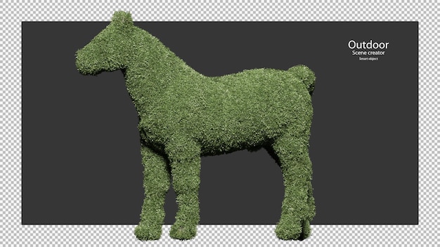 Pferdeförmige Gartenhecken in 3D-Rendering isoliert