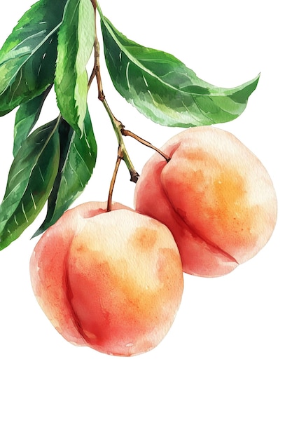Pfirsich Aquarellzeichnung eines reifen Pfirsichs auf einem isolierten Hintergrund PNG