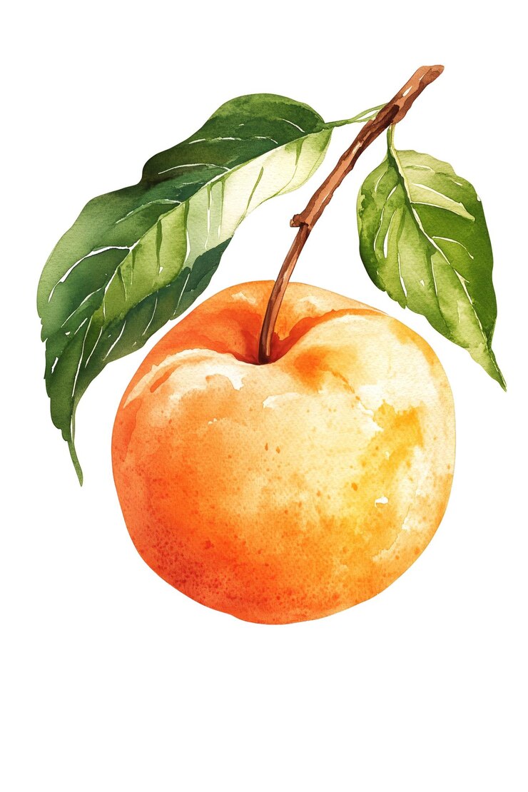 PSD pfirsich aquarellzeichnung eines reifen pfirsichs auf einem isolierten hintergrund png