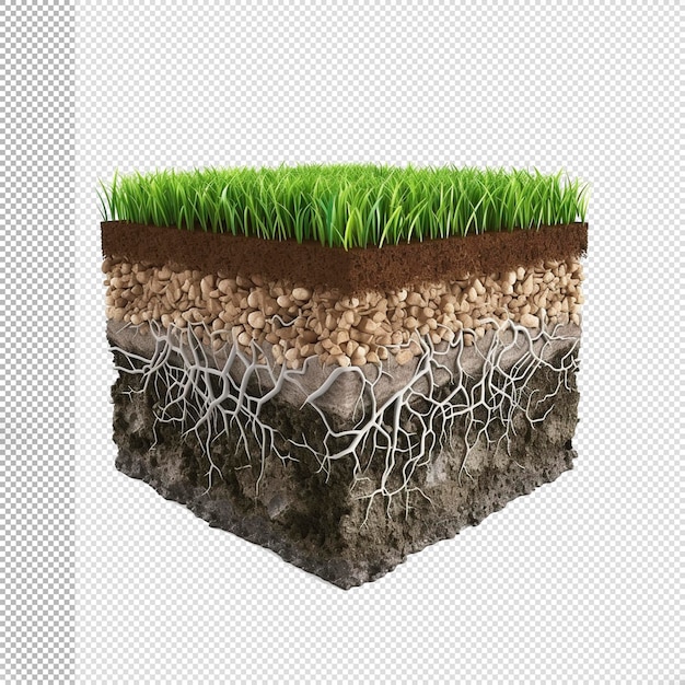 PSD pflanze mit durchsichtigem hintergrund im querschnitt der bodenwurzelzone