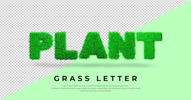 Pflanzen Sie Texteffekt mit Grasbuchstaben im Mixer isoliert