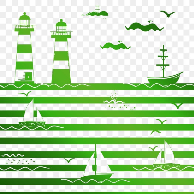 PSD un phare vert et blanc et un bateau sur un fond transparent