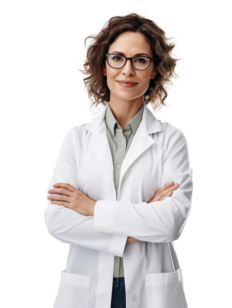 PSD pharmaciste professionnel sur fond blanc