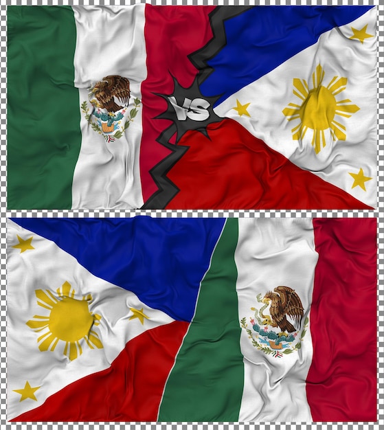 Philippinen gegen Mexiko Halbkombinierte Flagge Stoff Bump Textur 3D-Rendering