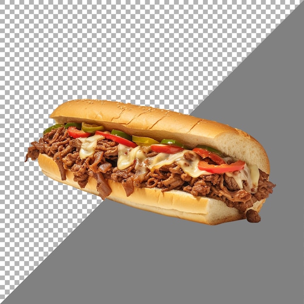 PSD philly cheesesteak sándwich submarino contra un fondo transparente generado por ai