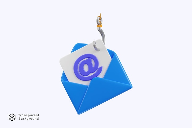 PSD phishing-e-mail auf cyber-sicherheits-symbol 3d-rendering-vektor-illustration