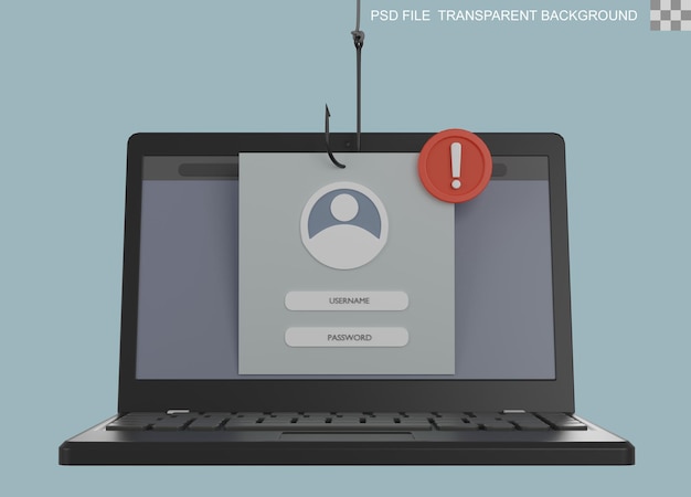 Phishing von Laptops Cyber-Kriminalität Konzept 3D-Render