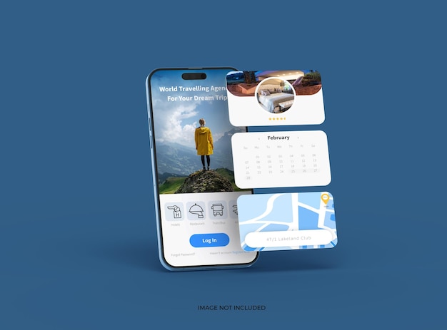 Phone 14 pro isometric Mockup Design of Mobile App Screens con popup separati ui ux app concept 3d render