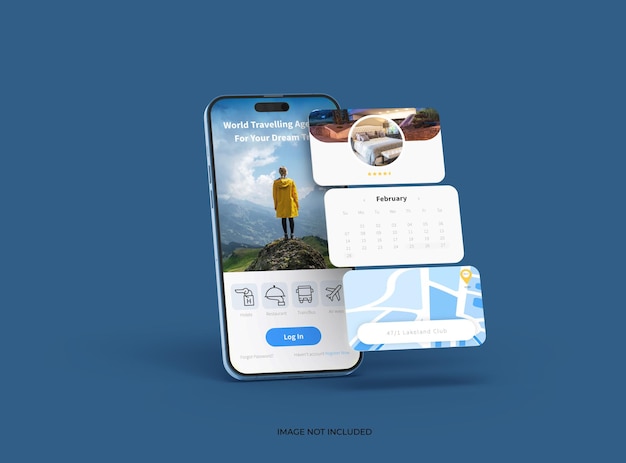 Phone 14 pro isometric Mockup Design of Mobile App Screens con popup separati ui ux app concept 3d render