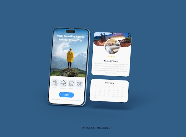 Phone 14 pro isometric Mockup Design of Mobile App Screens con popup separati ui ux app concept 3d render