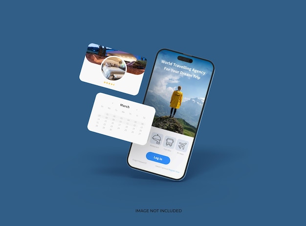 Phone 14 pro Isometric Mockup Design of Mobile App Screens avec popups séparés ui ux app concept 3d render