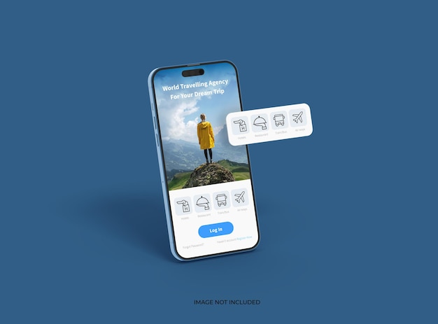 Phone 14 pro isométrico Mockup Design de telas de aplicativos móveis com pop-ups separados conceito de aplicativo ui ux renderização 3d