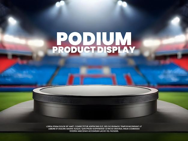 PSD photo 3d du podium de luxe avec le fond du stade de football