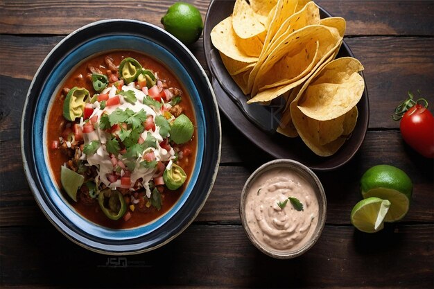 PSD une photo aérienne de plats mexicains savoureux