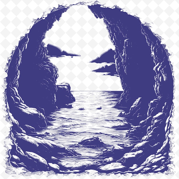 PSD une photo bleue et blanche d'un tunnel qui a une image d'une grotte de mer et de l'océan