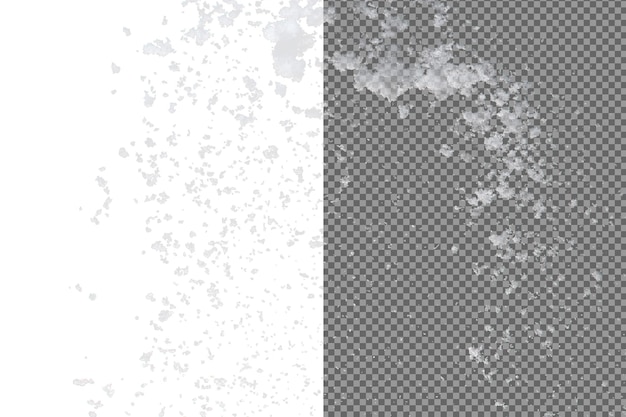 Photo d'une chute de neige lourde, de grandes et de petites neiges, prise sur fond noir, superposition isolée, flocons de neige blancs mousseux, nuages éclaboussés en l'air, neige réelle, obturateur à grande vitesse.