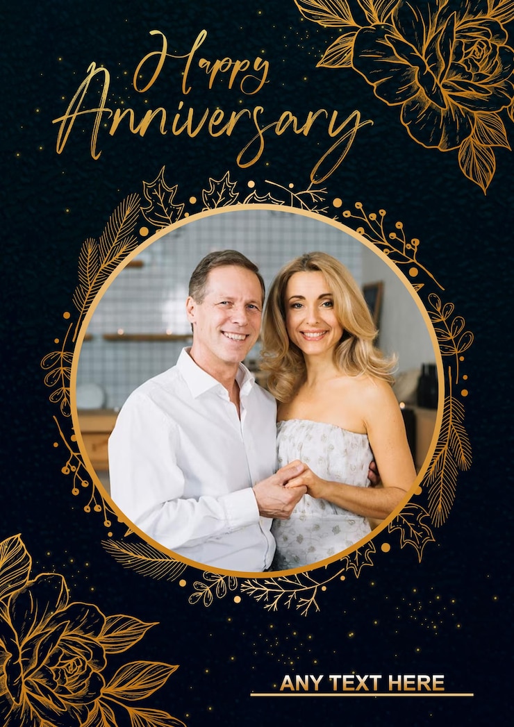 PSD une photo d'un couple sur une table avec des fleurs d'or et une photo de un couple