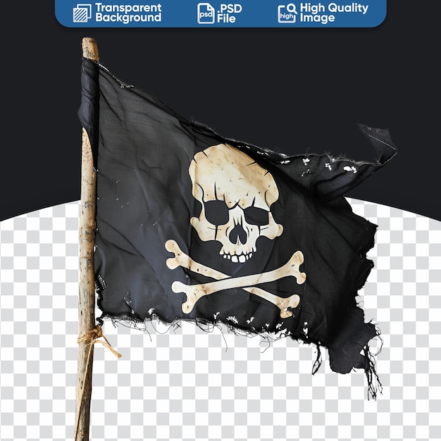 PSD une photo d'un drapeau de pirate orné de crânes et d'os dans le vent.