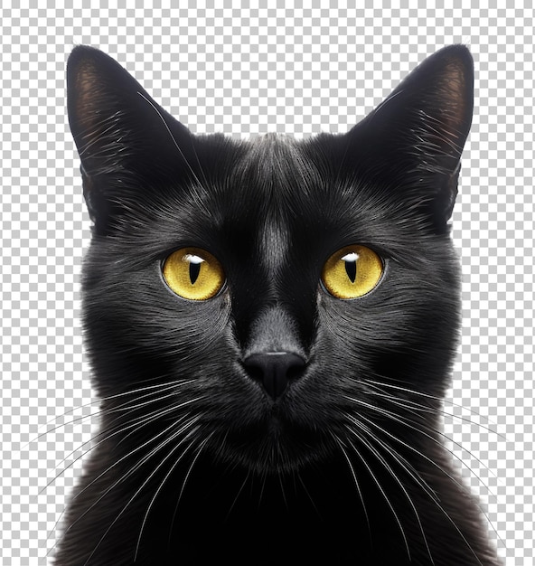 PSD une photo du visage d'un chat noir isolée sur un fond transparent