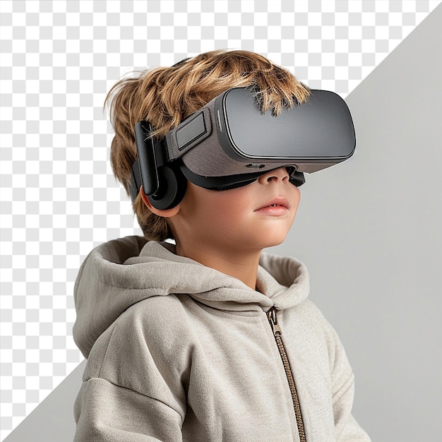 PSD photo d'un enfant portant un casque vr sur un fond transparent