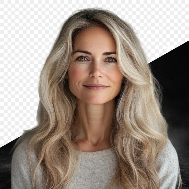 PSD une photo d'une femme avec des cheveux blonds et un fond noir