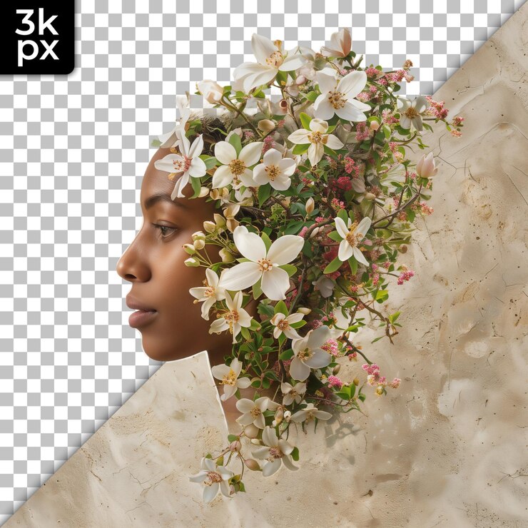 PSD une photo d'une femme avec des fleurs sur la tête