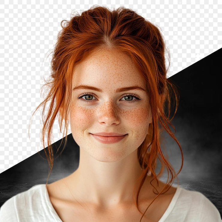 PSD une photo d'une fille aux cheveux roux et un fond noir et blanc