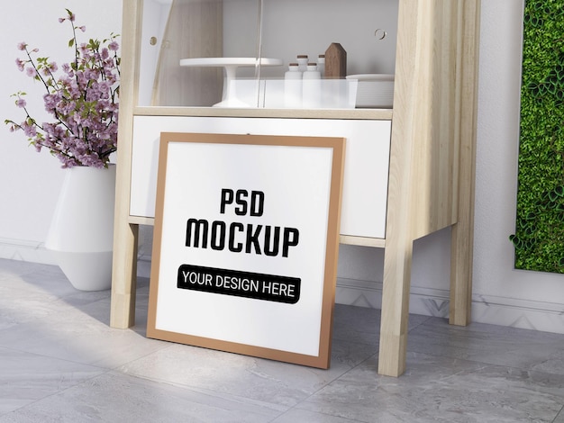 Photo Frame Mockup Design sul pavimento