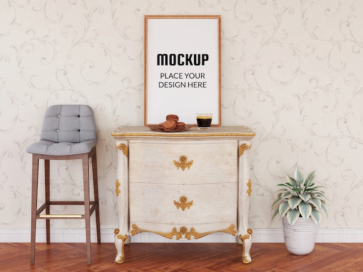 PSD photo frame mockup sul tavolo di legno