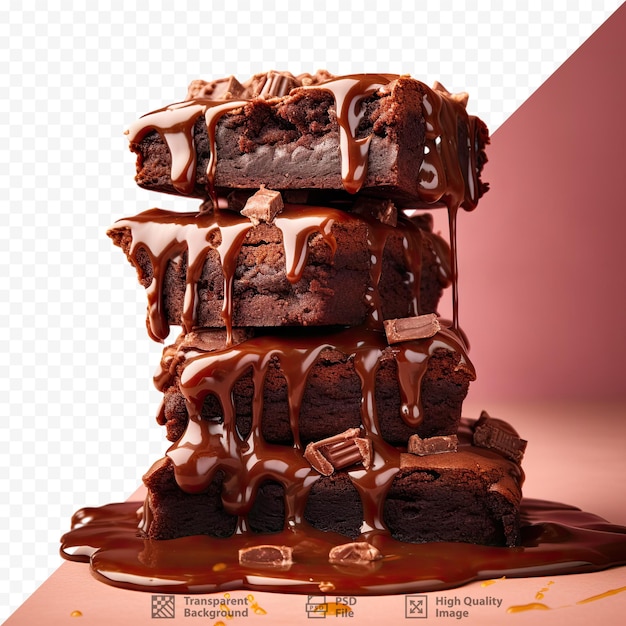 PSD photo en gros plan de délicieux brownies au chocolat et au caramel empilés