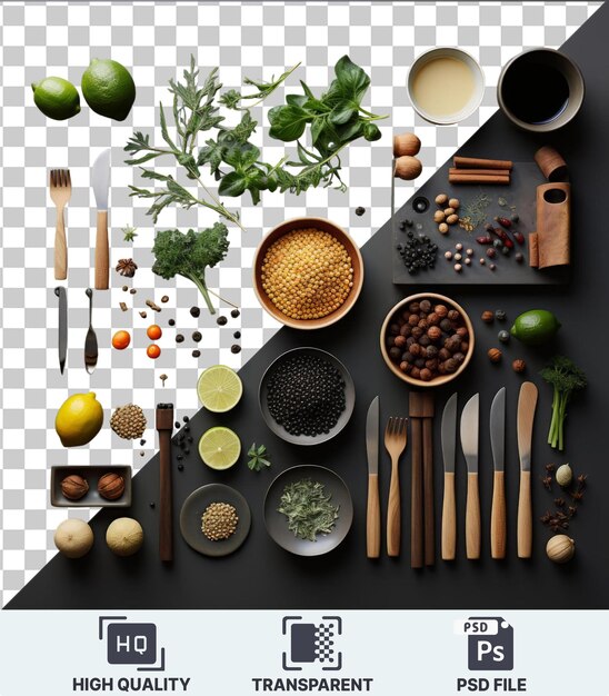 PSD une photo d'un kit de cuisine gourmet du moyen-orient