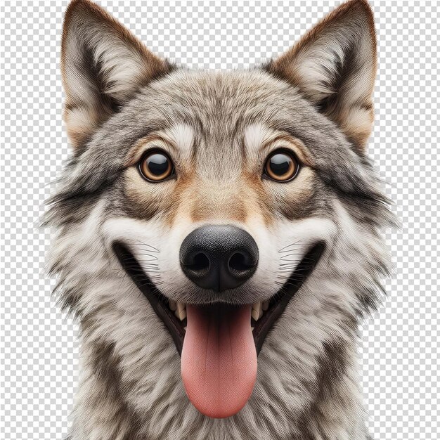 PSD une photo d'un loup avec un nez noir et une langue rouge