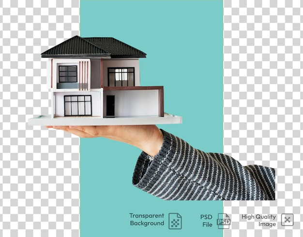 Une photo d'une maison sur un plateau avec une maison en haut sur un fond transparent