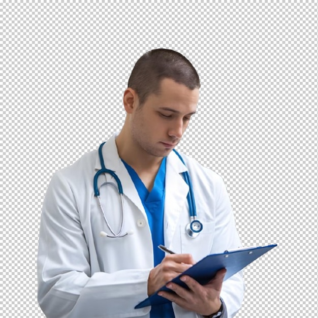 Une photo d'un médecin mature utilisant une tablette numérique dans un hôpital modernePNG Image