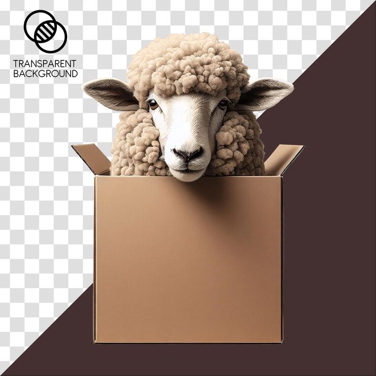 PSD une photo d'un mouton dans une boîte avec les mots moutons dessus