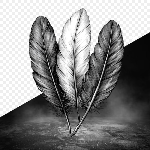 une photo en noir et blanc d'une plume sur un fond noir