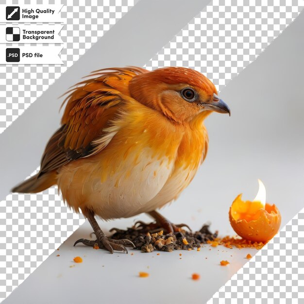 PSD une photo d'un oiseau et d'une orange sur une table