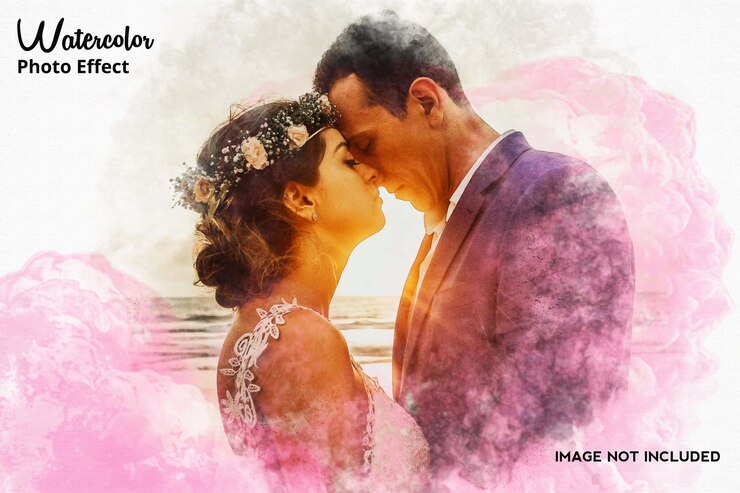 Photo de peinture aquarelle réaliste Saint Valentin Effet de cadre Psd