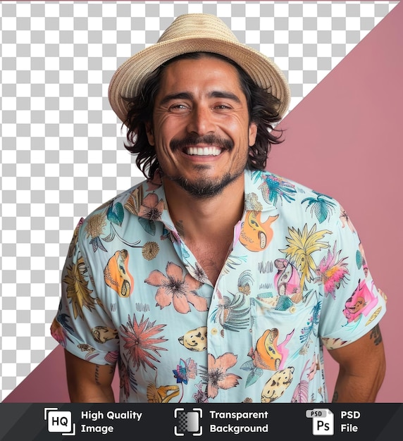 PSD photo psd d'une personne agréable avec un sourire denté portant une chemise à motif d'animal