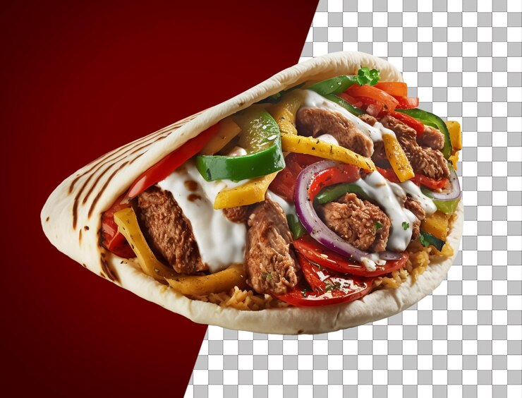 Une photo d'un shawarma avec une photo d'un kebab.