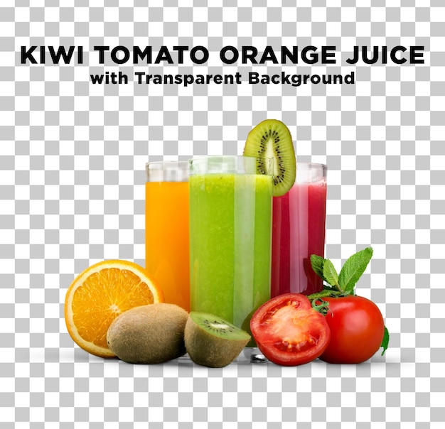 PSD photo de smoothie au jus de tomate de kiwi orange avec un fond transparent psd