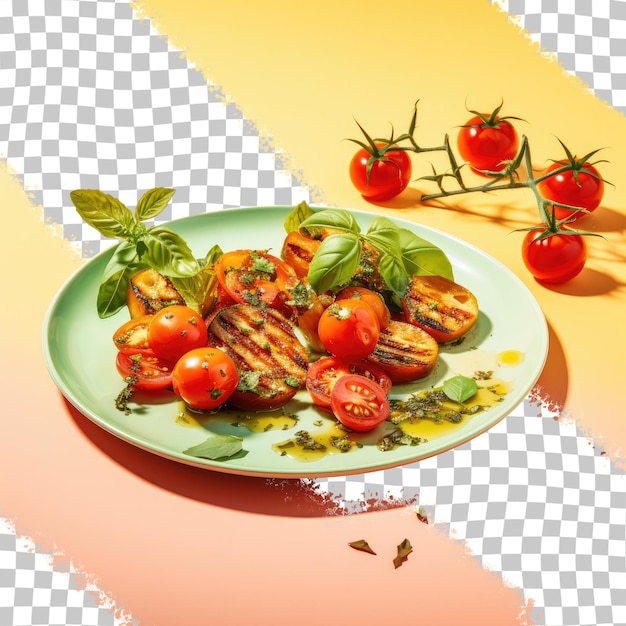 PSD photo studio de tomates cerises grillées avec de l'huile d'olive, de l'ail, de l'origan et du basilic