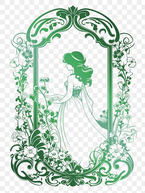 PSD une photo verte et blanche d'une femme dans une robe verte avec des fleurs