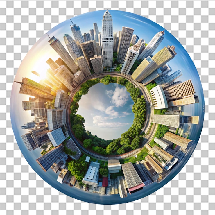 PSD photo de la ville avec un fond transparent en cercle