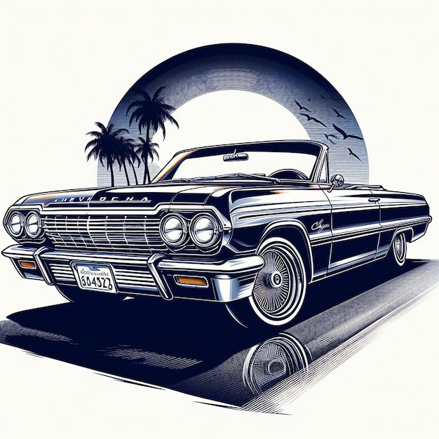 PSD une photo de voiture chevy impala lowrider de 1964 isolée sur un fond blanc