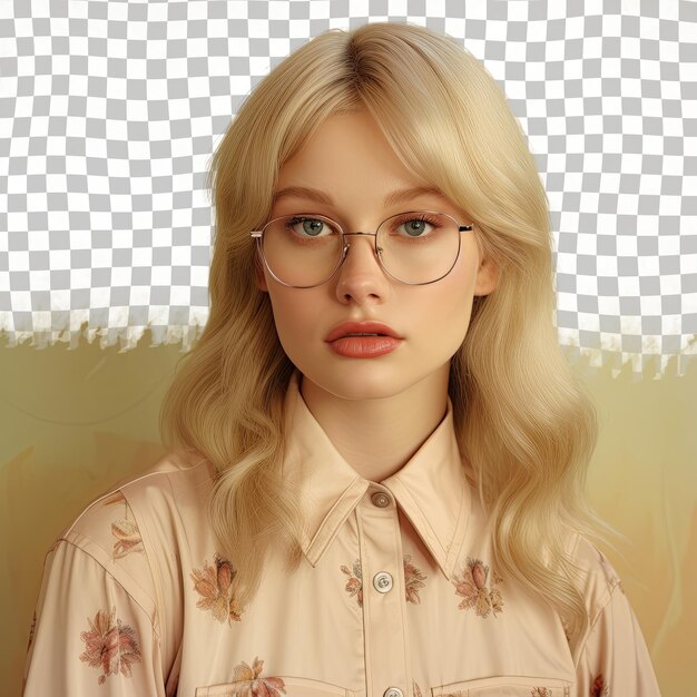 PSD la photographe slave captivante, blonde et élégante avec des lunettes