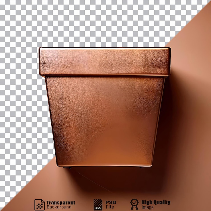 PSD une photographie d'une boîte en cuir de couleur cuivre